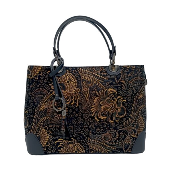 Geantă de lux din piele naturală din Italia, cu imprimeu colorat – Belle Monique BM185 – Negru