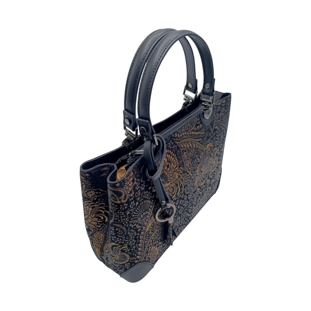 Geantă de lux din piele naturală din Italia, cu imprimeu colorat – Belle Monique BM185 – Negru Geantă de lux din piele naturală din Italia, cu imprimeu colorat – Belle Monique BM185 – Negru