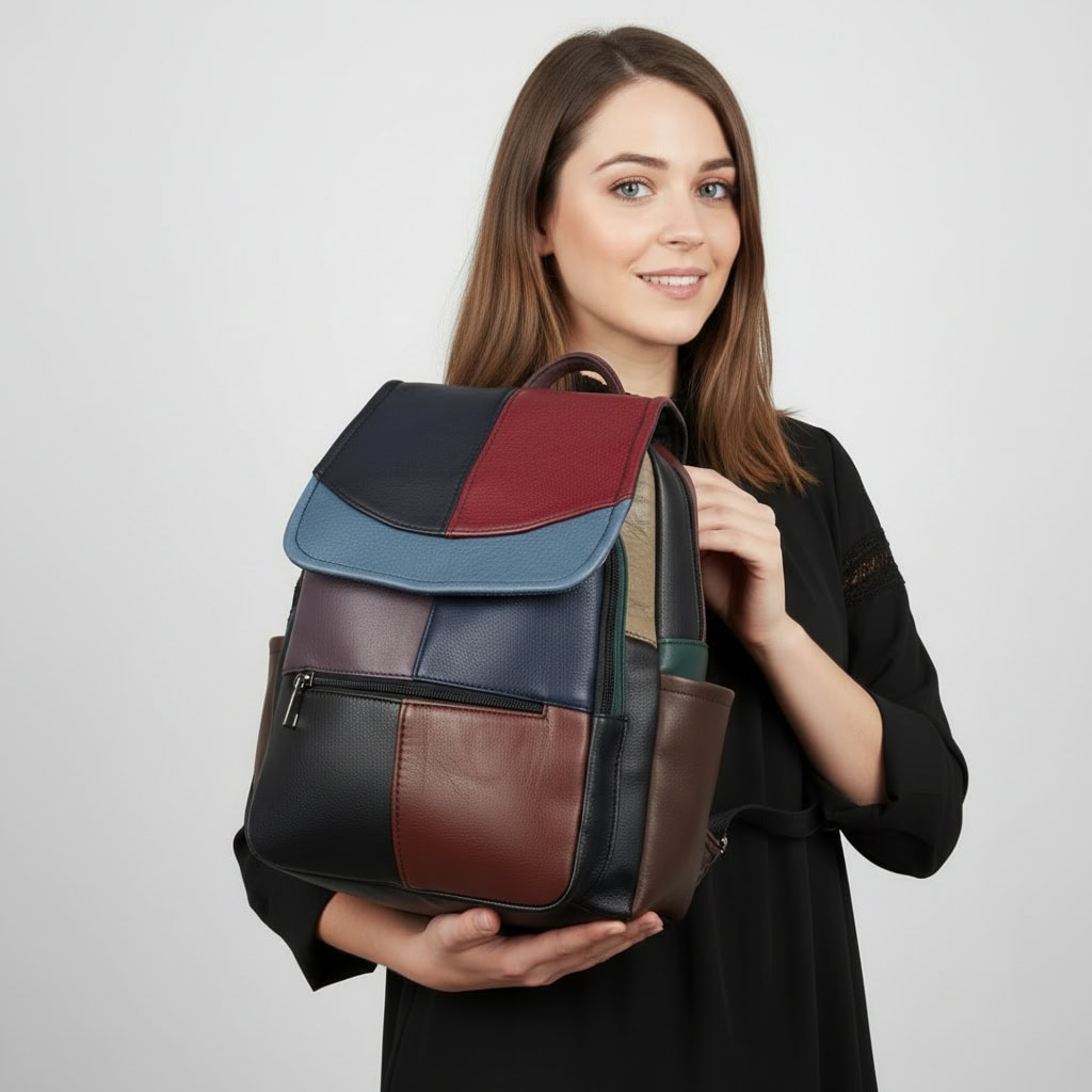 Rucsac Damă Piele Naturală Multicolor Eveline R105-42 – Design Unicat Patchwork