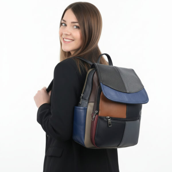 Rucsac Damă Piele Naturală Multicolor Eveline R105-43 – Design Unicat Patchwork