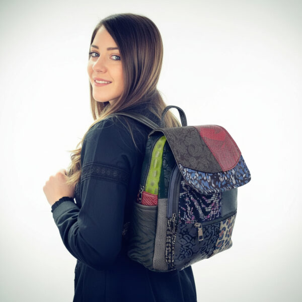 Rucsac Damă Piele Naturală Multicolor Eveline R105-39 – Design Unicat Patchwork