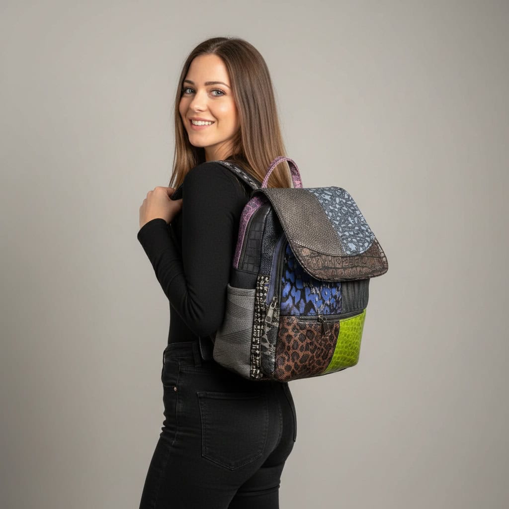 Rucsac Damă Piele Naturală Multicolor Eveline R105-40 – Design Unicat Patchwork