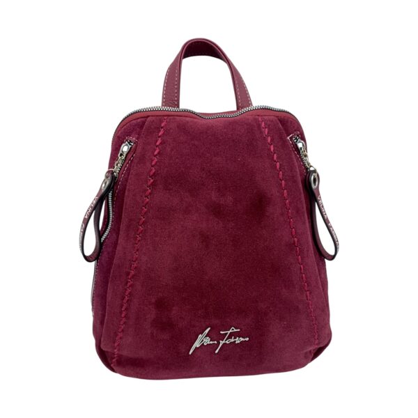 Rucsac damă Velina Fabiano VF6858, piele naturală întoarsă, vișiniu burgundy