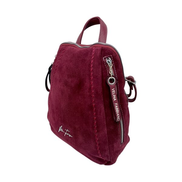 Rucsac damă Velina Fabiano VF6858, piele naturală întoarsă, vișiniu burgundy