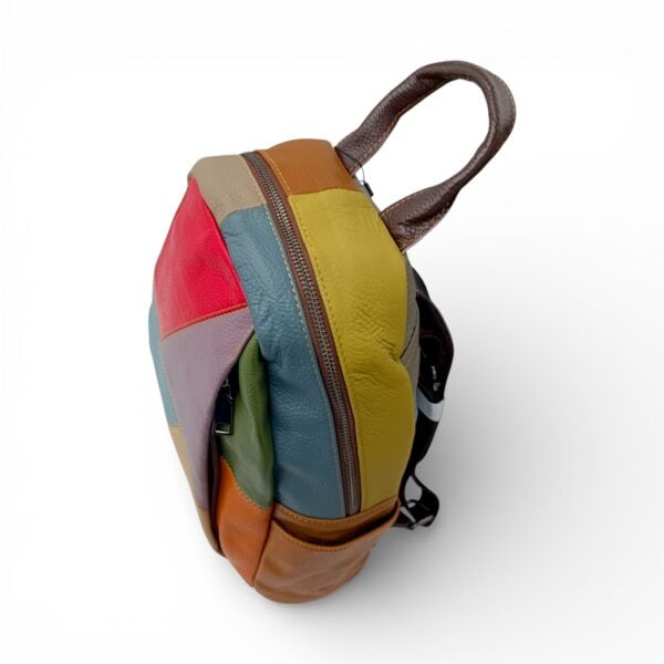 Rucsac damă din piele naturală multicolor, model geometric - Jasmine 3189-1-