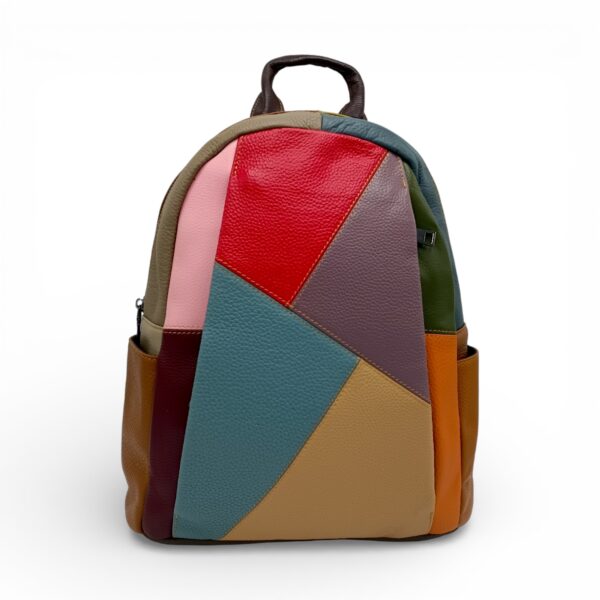 Rucsac damă din piele naturală multicolor, model geometric - Jasmine 3189-1-