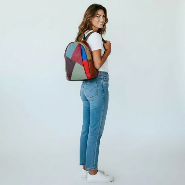 Rucsac damă din piele naturală multicolor, model geometric – Jasmine 3189-2-