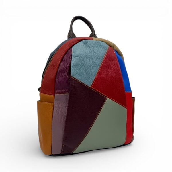 Rucsac damă din piele naturală multicolor, model geometric – Jasmine 3189-2-