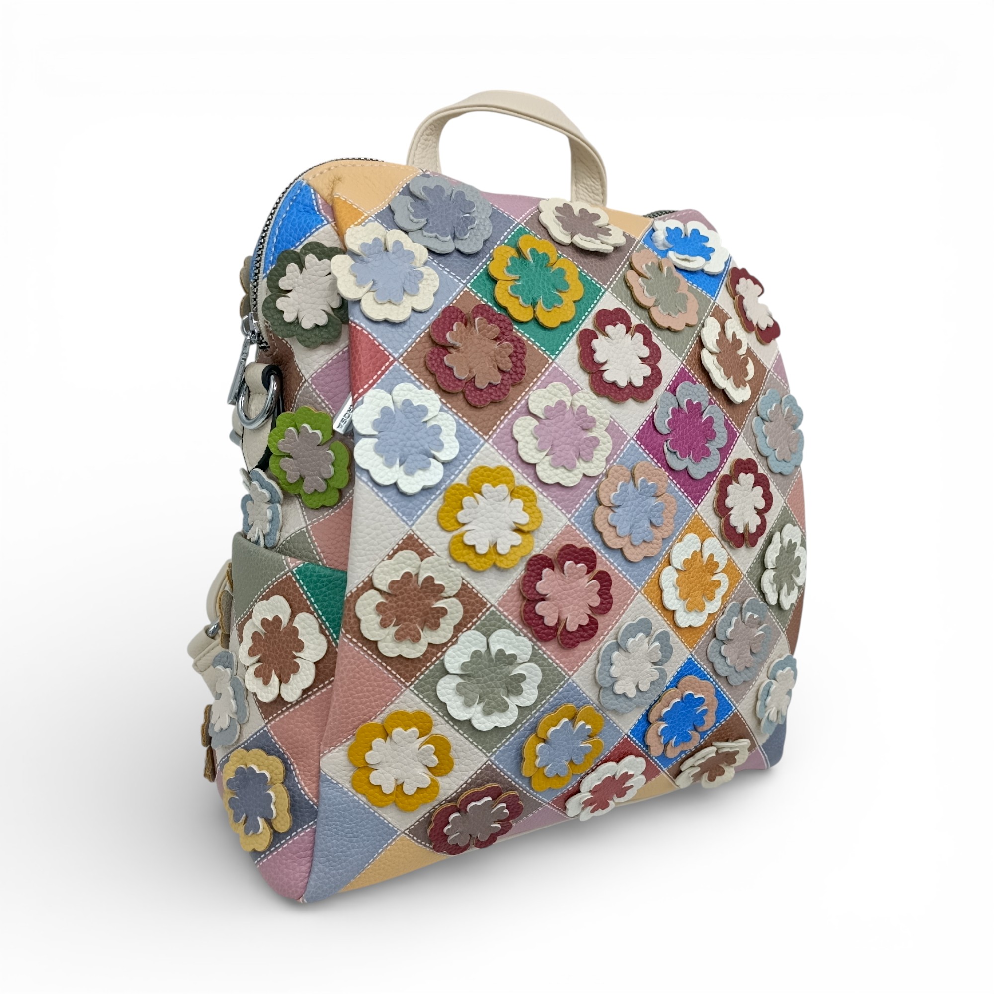 Rucsac damă patchwork floral multicolor Silvia Rosa SR25-082H -Bej- design modern