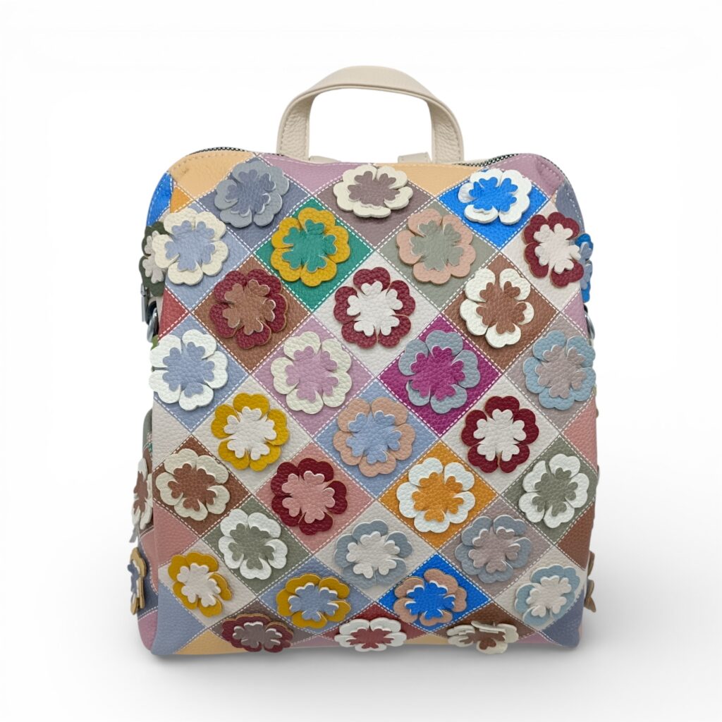 Rucsac damă patchwork floral multicolor Silvia Rosa SR25-082H -Bej- design modern