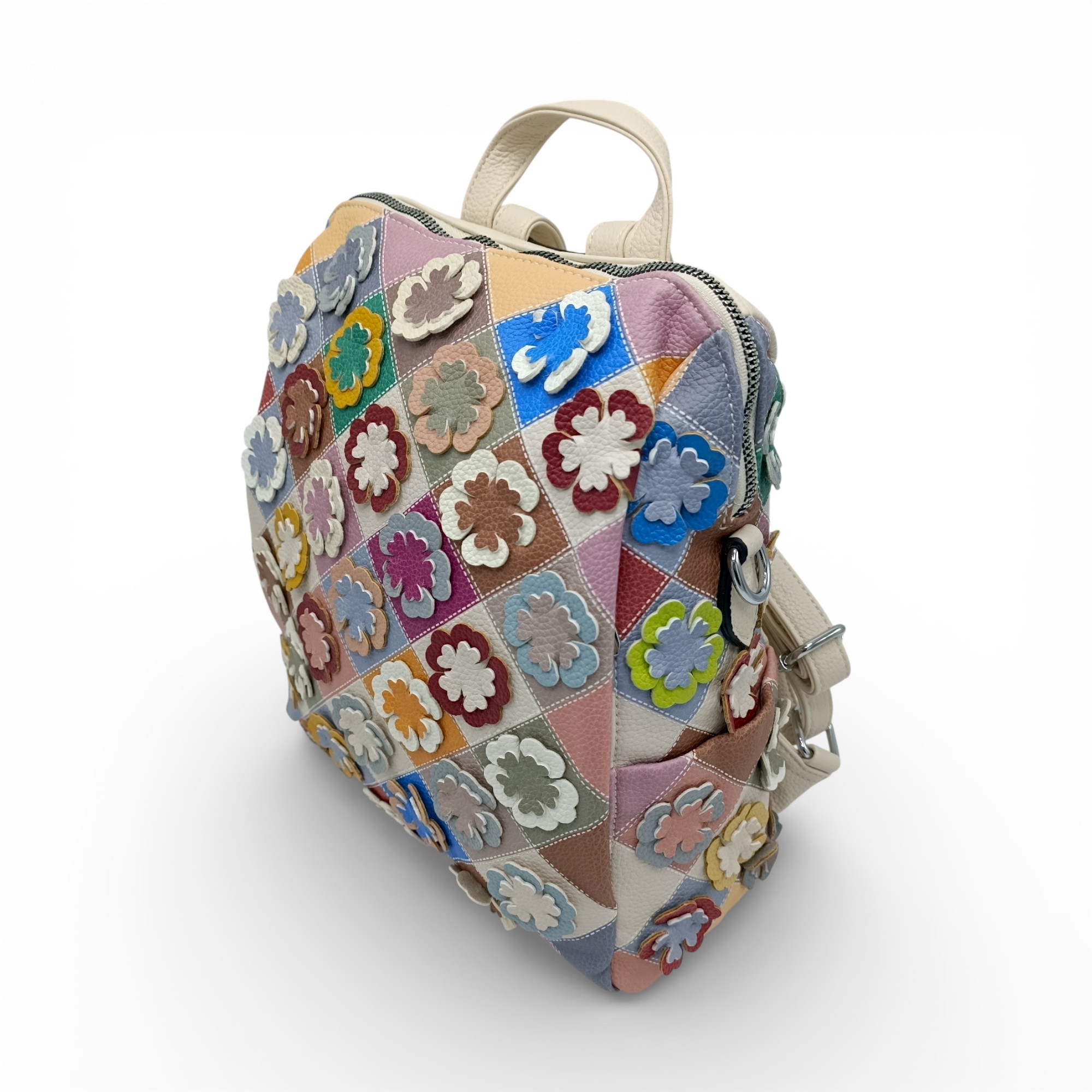 Rucsac damă patchwork floral multicolor Silvia Rosa SR25-082H -Bej- design modern