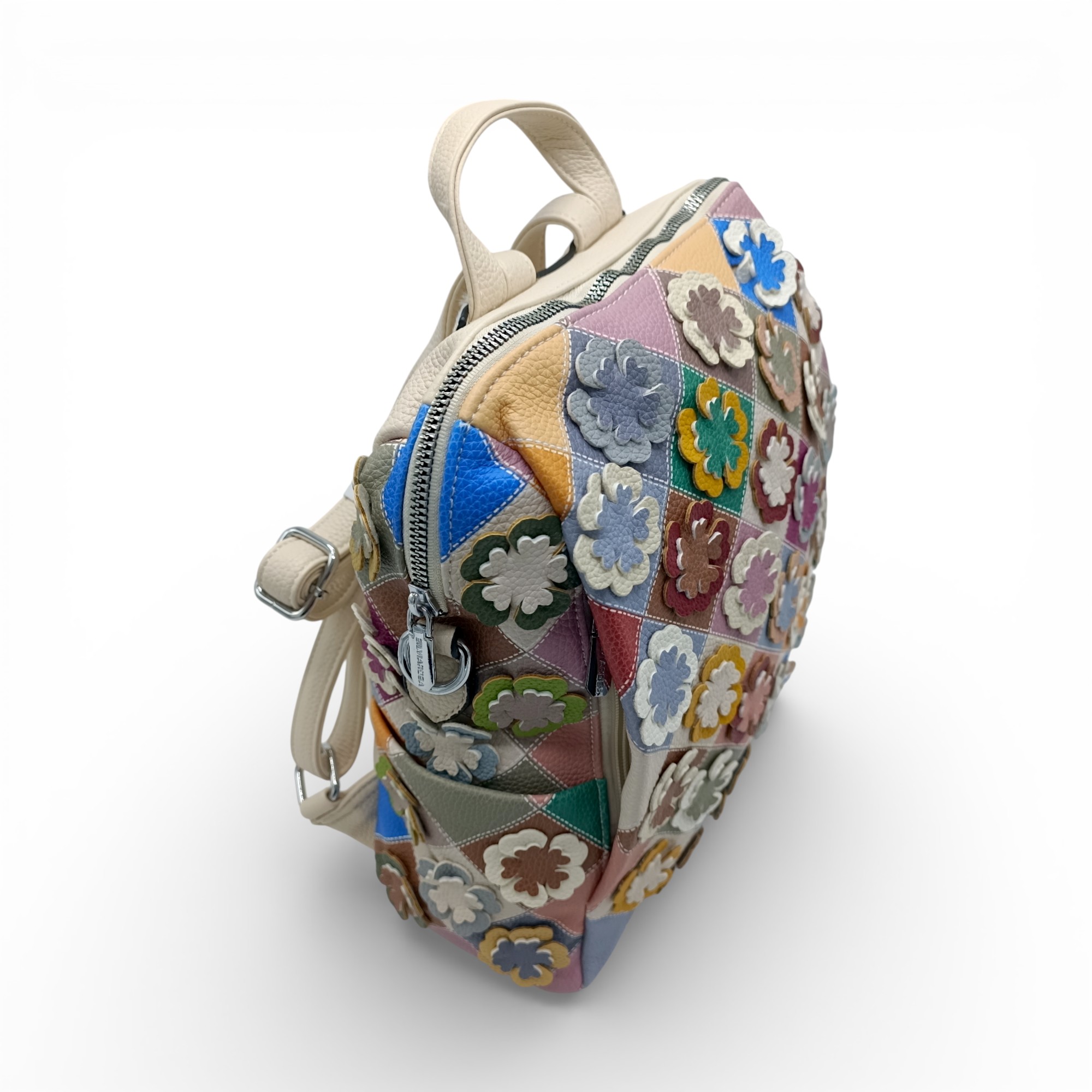 Rucsac damă patchwork floral multicolor Silvia Rosa SR25-082H -Bej- design modern