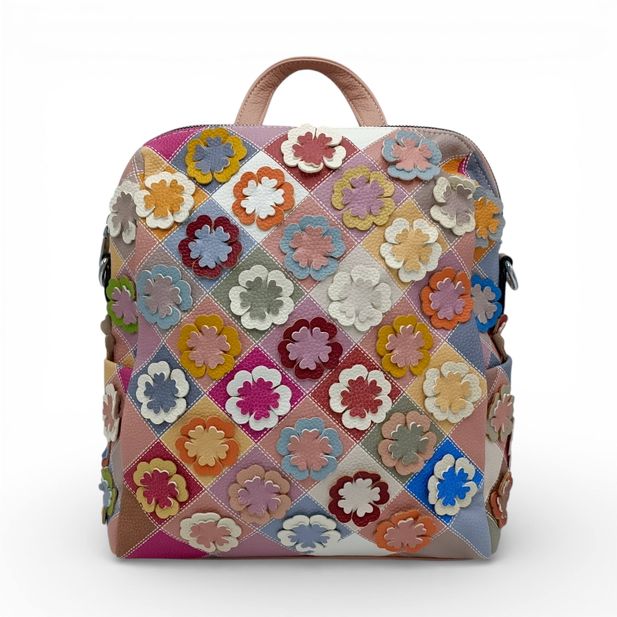 Rucsac damă patchwork floral multicolor Silvia Rosa SR25-082H -Roz Pudră- design modern