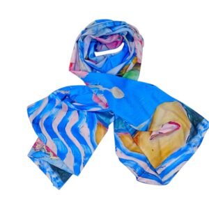 Eșarfă Blossom Azure 8108-4 – Ediție Artistică Reversibilă (2 Fețe), 50% Mătase & 50% Vîscoză, 180x68 cm Cutie Cadou Inclusă