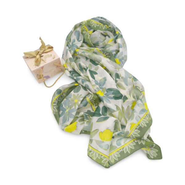 Eșarfă Feeling Silk – Alexa G&D-209 (85×180 cm) | Sage Bloom, Cutie Cadou