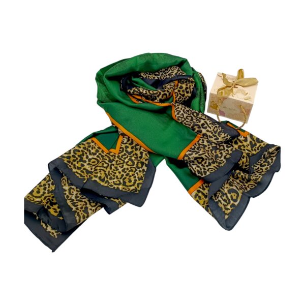 Eșarfă Feeling Silk – Alexa G&D-212 (85×180 cm) | Emerald Safari Bloom, Cutie Cadou