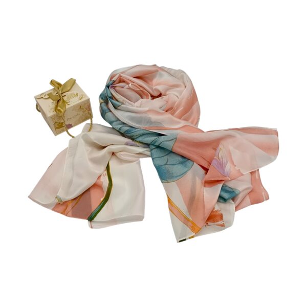 Eșarfă Feeling Silk – Alexa G&D-214 (85×180 cm) | Blush Lotus Dream, Cutie Cadou