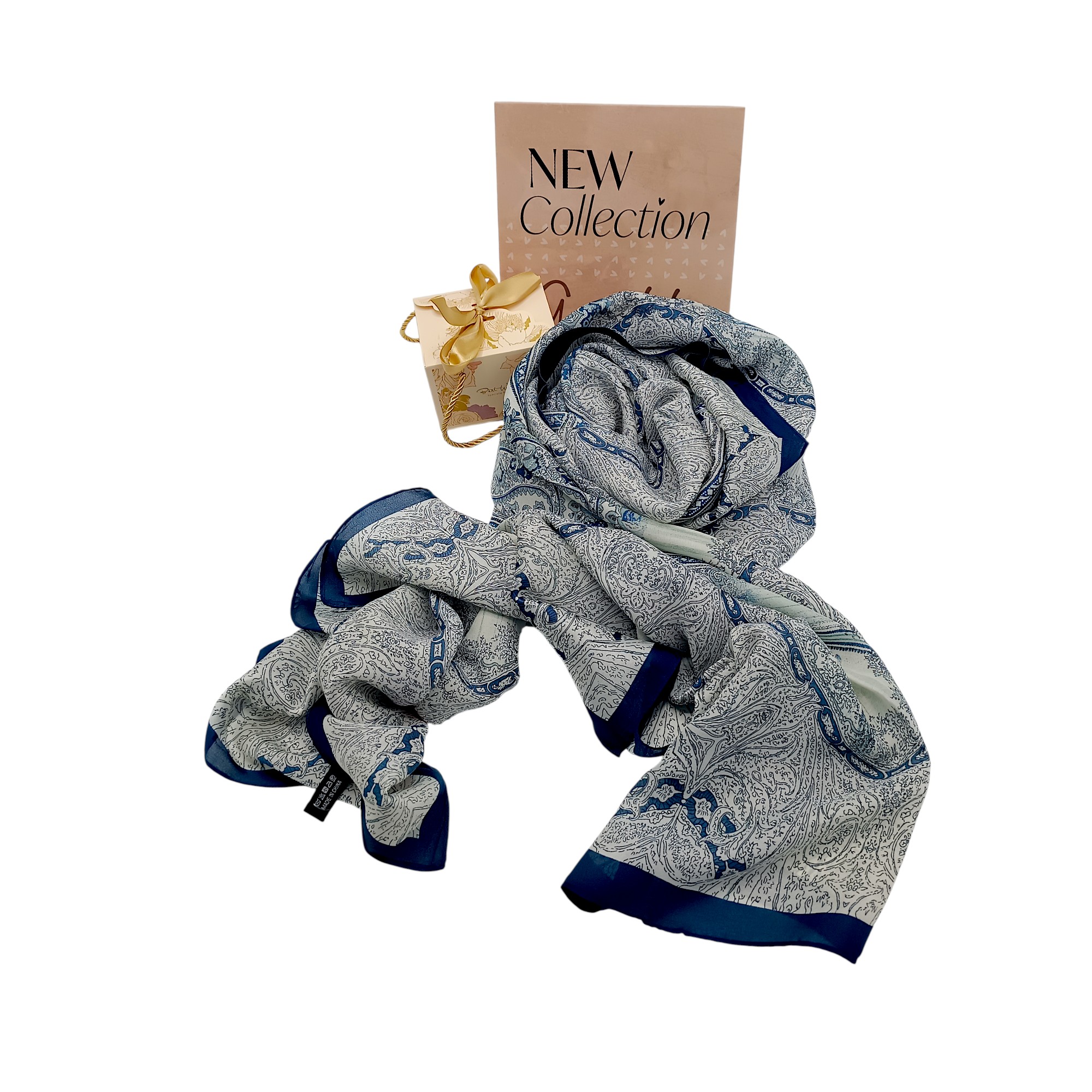 Eșarfă Feeling Silk – Alexa G&D-215 (85×180 cm) | Blue Baroque Symphony, Cutie Cadou