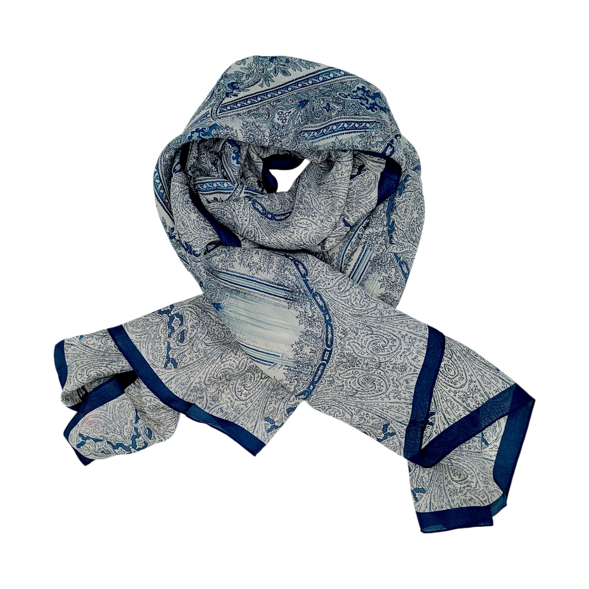 Eșarfă Feeling Silk – Alexa G&D-215 (85×180 cm) | Blue Baroque Symphony, Cutie Cadou