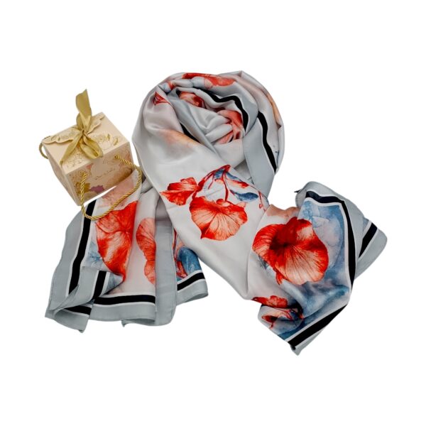 Eșarfă Feeling Silk – Alexa G&D-216 (85×180 cm) | Scarlet Petal Dream, Cutie Cadou