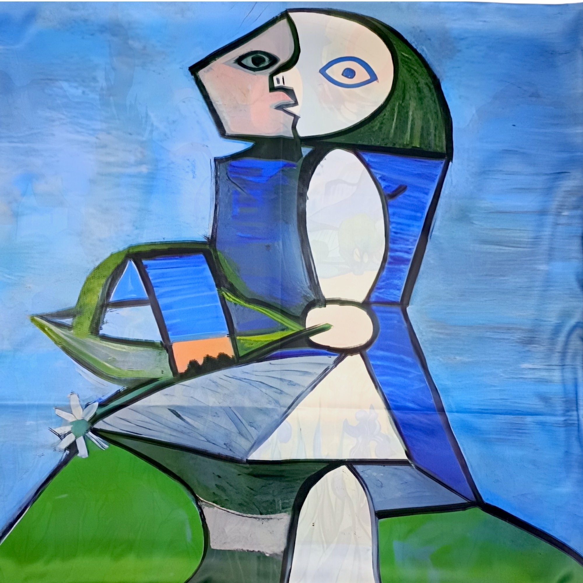 Eșarfă Gallery 8108-2 – Artă modernă în tonuri vibrante de albastru și verde (1) Eșarfă Gallery 8108-2 – Ediție Artistică Reversibilă (2 Fețe), 50% Mătase & 50% Vîscoză, 180x68 cm | Cutie Cadou Inclusă