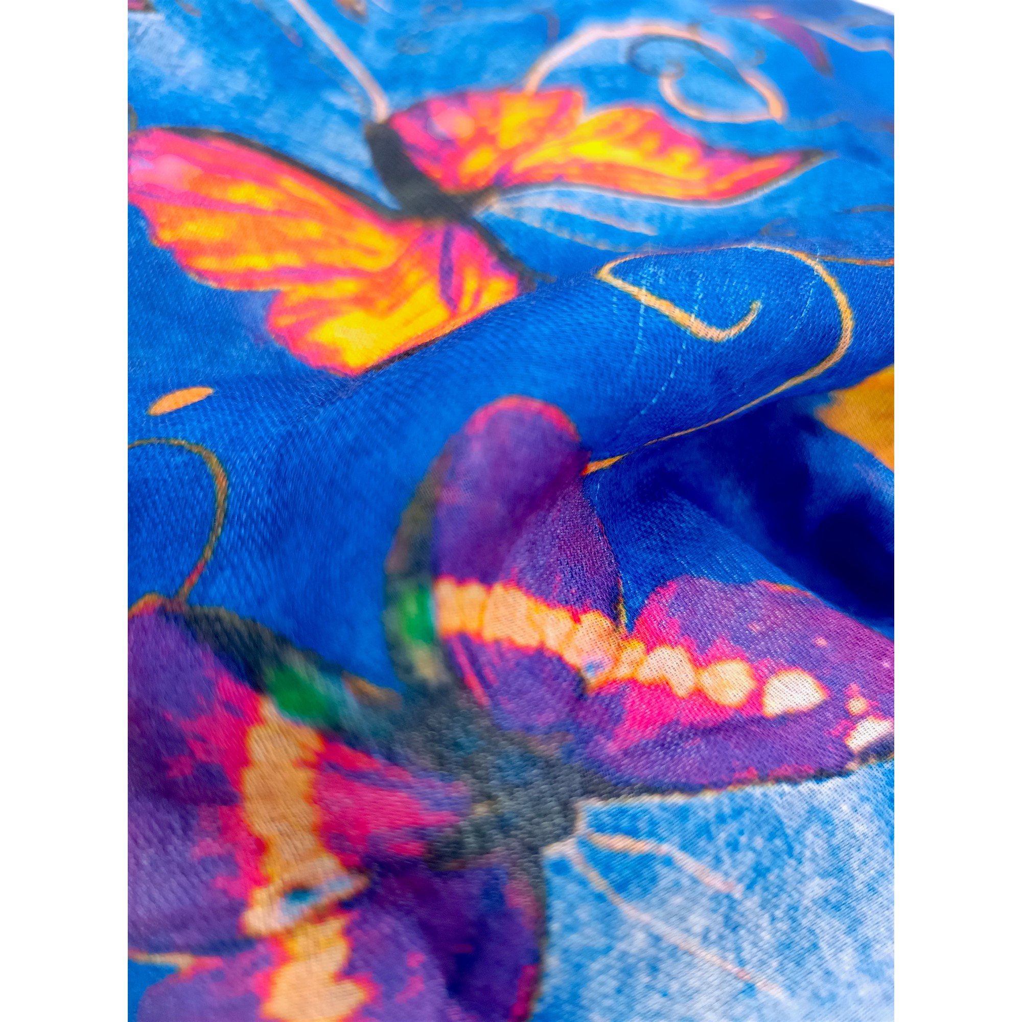 Eșarfă damă bumbac 100% – Azure Butterflies BR09-1 (65x180 cm) | Print Artistic, Cutie Cadou