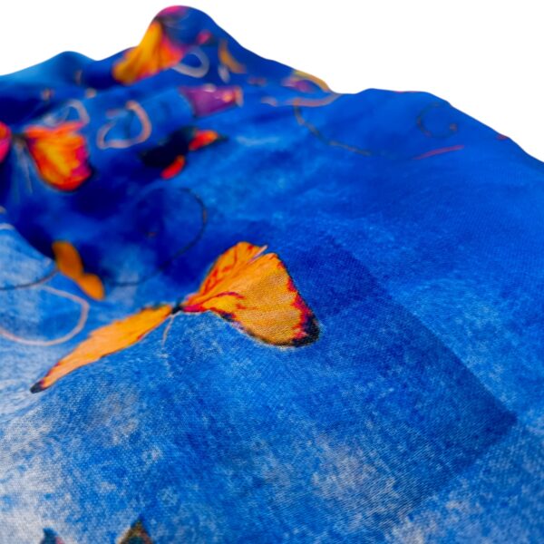 Eșarfă damă bumbac 100% – Azure Butterflies BR09-1 (65x180 cm) | Print Artistic, Cutie Cadou