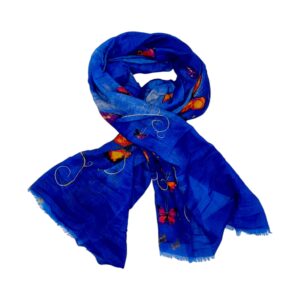 Eșarfă damă bumbac 100% – Azure Butterflies BR09-1 (65x180 cm) | Print Artistic, Cutie Cadou