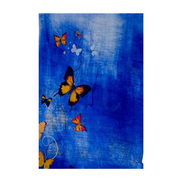Eșarfă damă bumbac 100% – Azure Butterflies BR09-1 (65x180 cm) | Print Artistic, Cutie Cadou