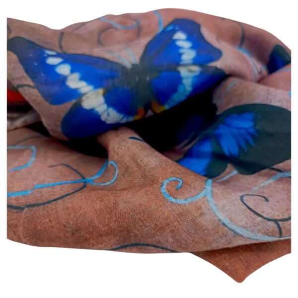 Eșarfă damă bumbac 100% – Blue Butterflies Terra B09-2 (65x180 cm) | Print Artistic, Cutie Cadou
