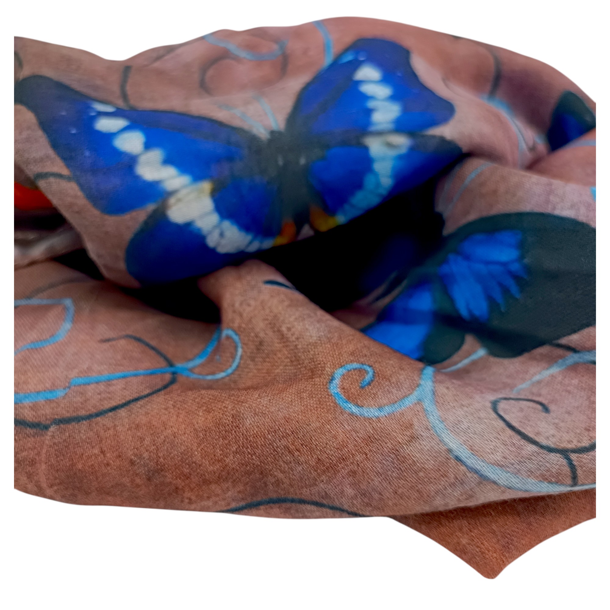 Eșarfă damă bumbac 100% – Blue Butterflies Terra (65x180 cm) Print Artistic, Cutie Cadou (3) Eșarfă damă bumbac 100% – Blue Butterflies Terra B09-2 (65x180 cm) | Print Artistic, Cutie Cadou