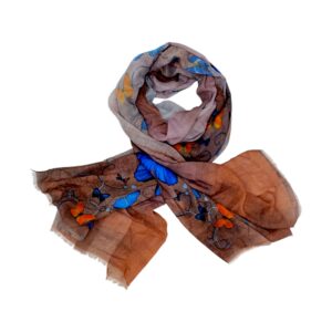Eșarfă damă bumbac 100% – Blue Butterflies Terra B09-2 (65x180 cm) | Print Artistic, Cutie Cadou