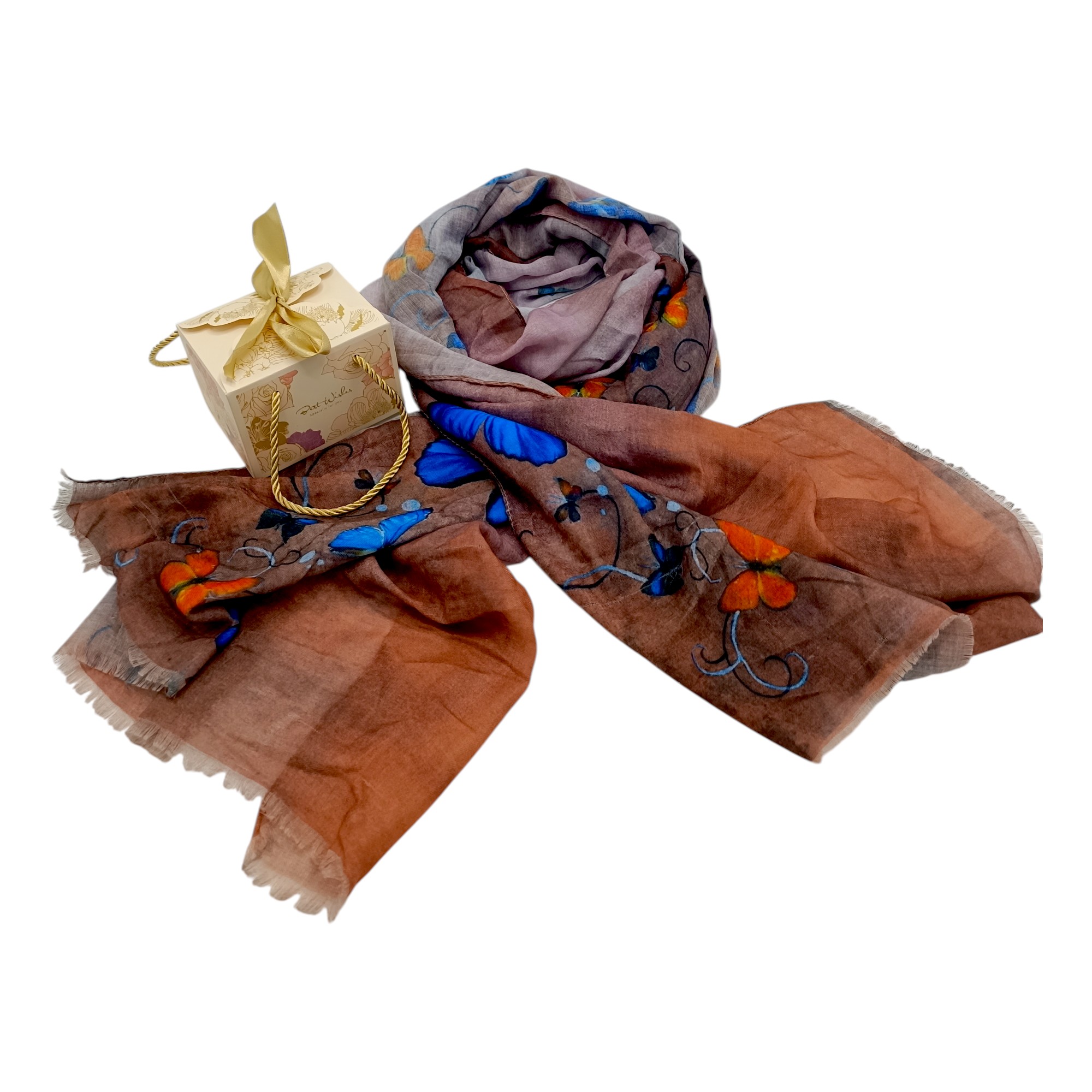 Eșarfă damă bumbac 100% – Blue Butterflies Terra (65x180 cm) Print Artistic, Cutie Cadou (7) Eșarfă damă bumbac 100% – Blue Butterflies Terra B09-2 (65x180 cm) | Print Artistic, Cutie Cadou