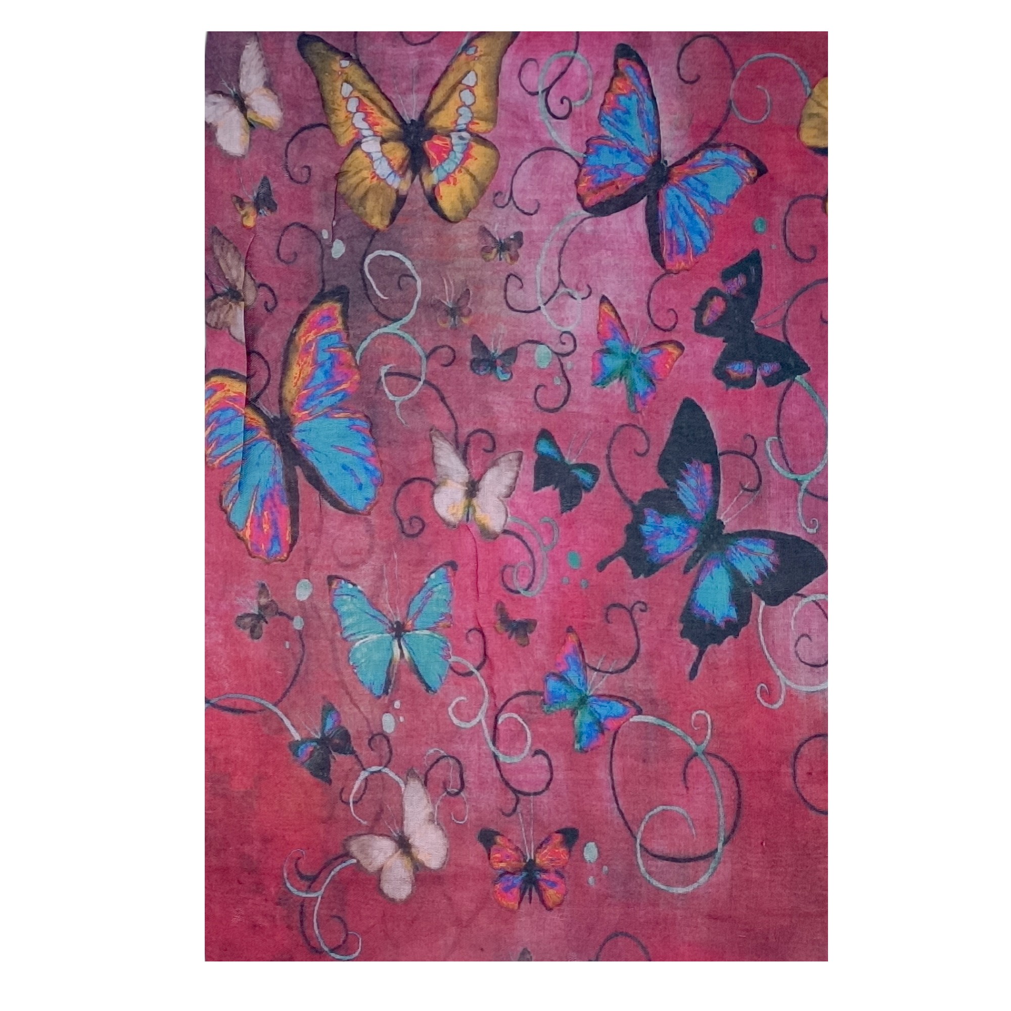 Eșarfă damă bumbac 100% – Coral Rose Butterflies BR09-10 (65x180 cm) | Print Artistic, Cutie Cadou
