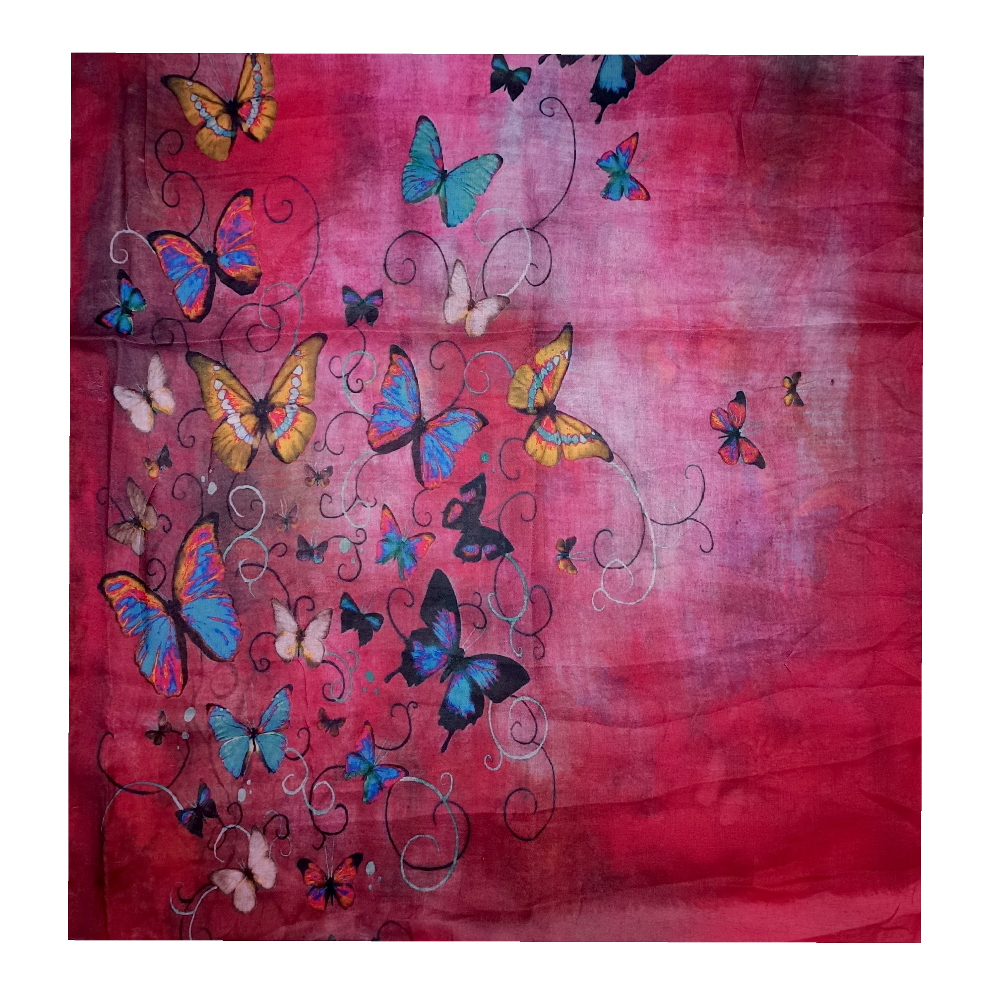 Eșarfă damă bumbac 100% – Coral Rose Butterflies BR09-10 (65x180 cm) | Print Artistic, Cutie Cadou