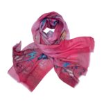 Eșarfă damă bumbac 100% – Coral Rose Butterflies BR09-10 (65x180 cm) | Print Artistic, Cutie Cadou