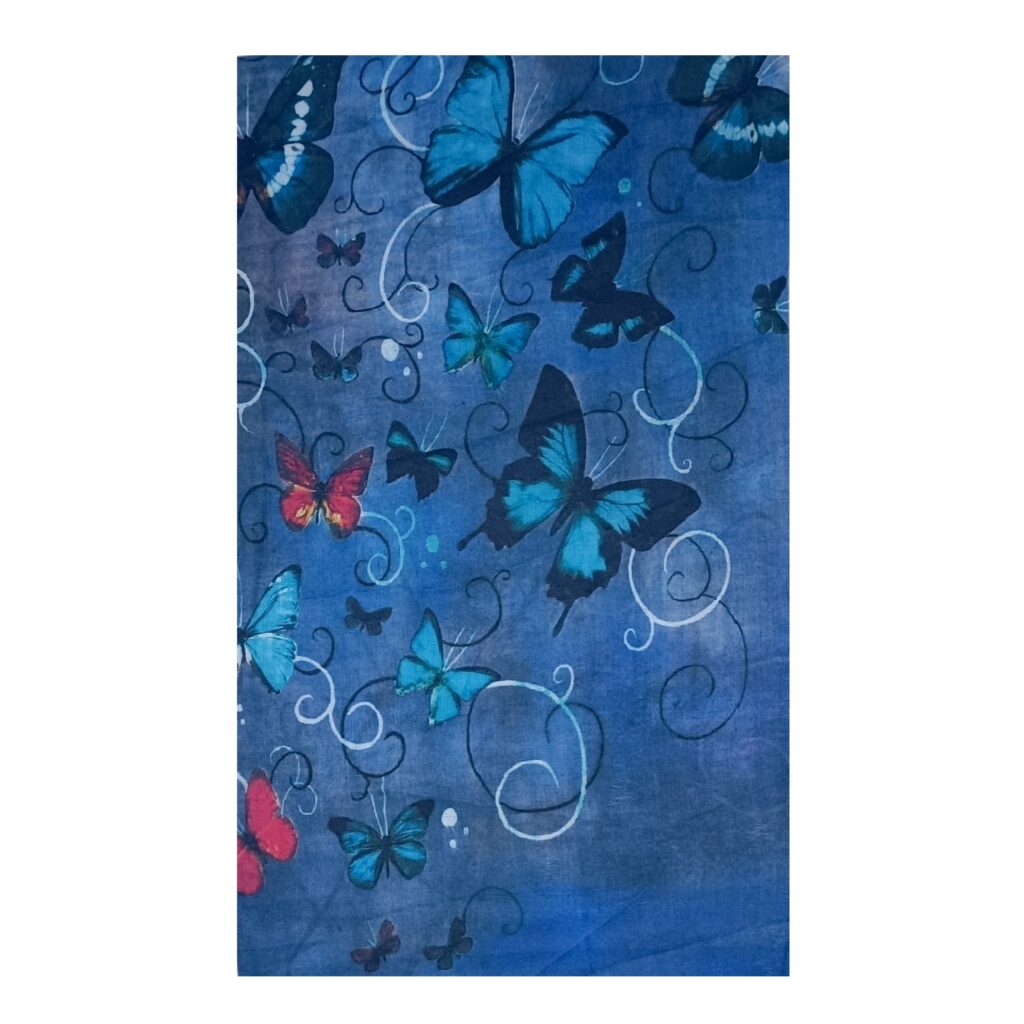 Eșarfă damă bumbac 100% – Denim Blue Butterflies BR09-8 (65x180 cm) | Print Artistic, Cutie Cadou Eșarfă damă bumbac 100% – Denim Blue Butterflies BR09-8 (65x180 cm) | Print Artistic, Cutie Cadou