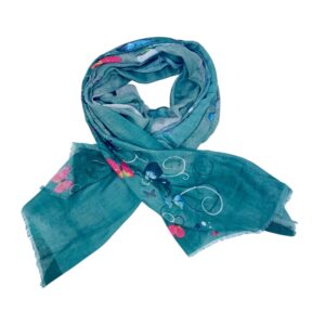 Eșarfă damă bumbac 100% – Emerald Butterflies BR09-9 (65x180 cm) | Print Artistic, Cutie Cadou