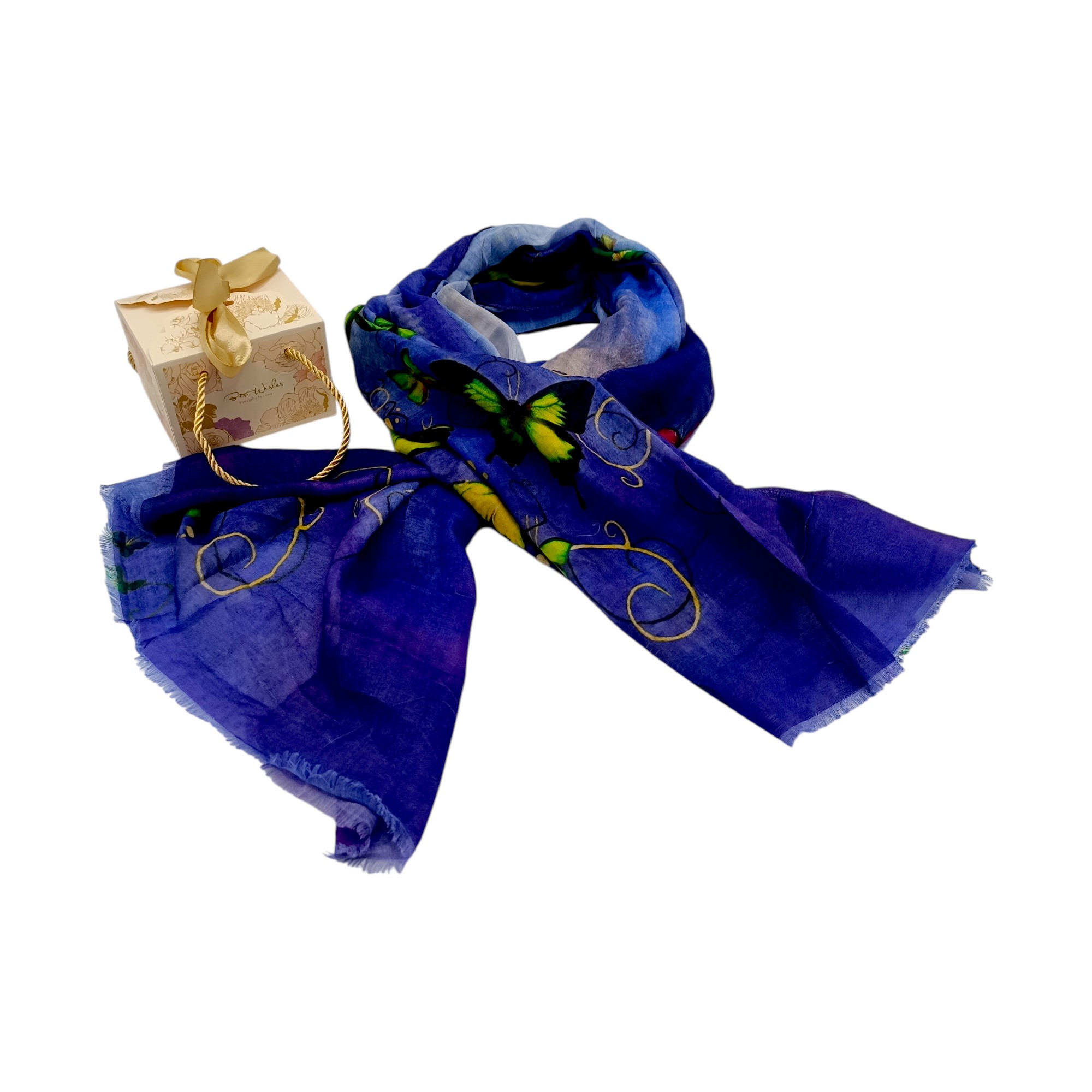 Eșarfă damă bumbac 100% – Emerald Butterflies Royal Blue BR09-5 (65x180 cm) Print Artistic, Cutie Cadou (2) Eșarfă damă bumbac 100% – Emerald Butterflies Royal Blue BR09-5 (65x180 cm) | Print Artistic, Cutie Cadou