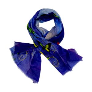 Eșarfă damă bumbac 100% – Emerald Butterflies Royal Blue BR09-5 (65x180 cm) | Print Artistic, Cutie Cadou