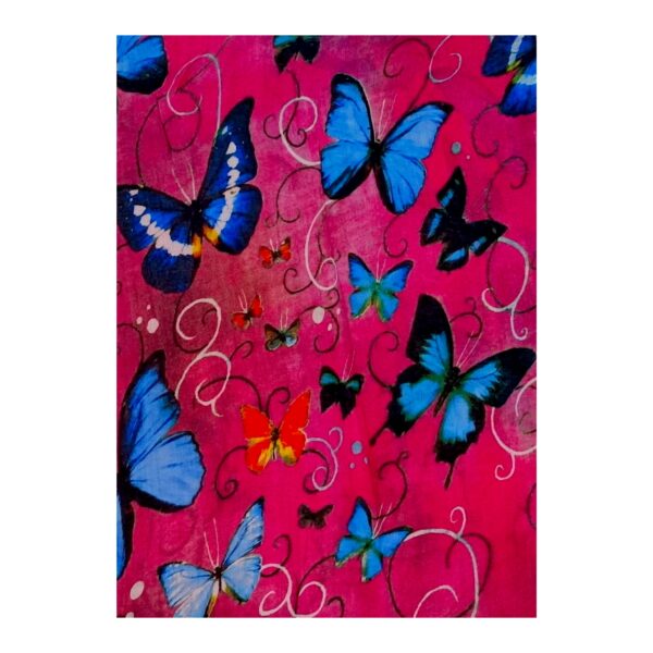 Eșarfă damă bumbac 100% – Fuchsia Blue Butterflies BR09-6 (65x180 cm) | Print Artistic, Cutie Cadou