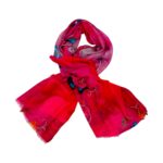 Eșarfă damă bumbac 100% – Fuchsia Blue Butterflies BR09-6 (65x180 cm) | Print Artistic, Cutie Cadou