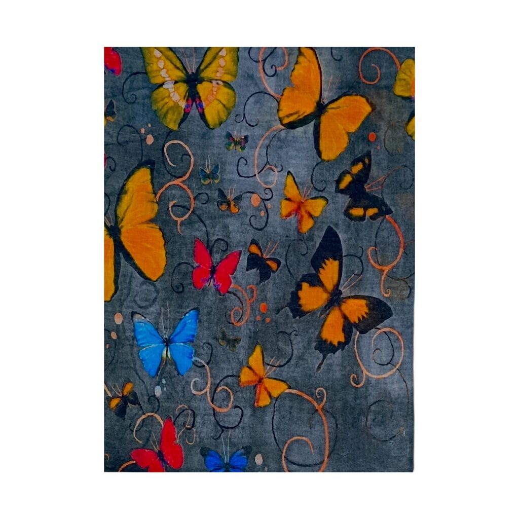 Eșarfă damă bumbac 100% – Golden Butterflies Anthracite B09-4 (65x180 cm) | Print Artistic, Cutie Cadou Eșarfă damă bumbac 100% – Golden Butterflies Anthracite B09-4 (65x180 cm) | Print Artistic, Cutie Cadou