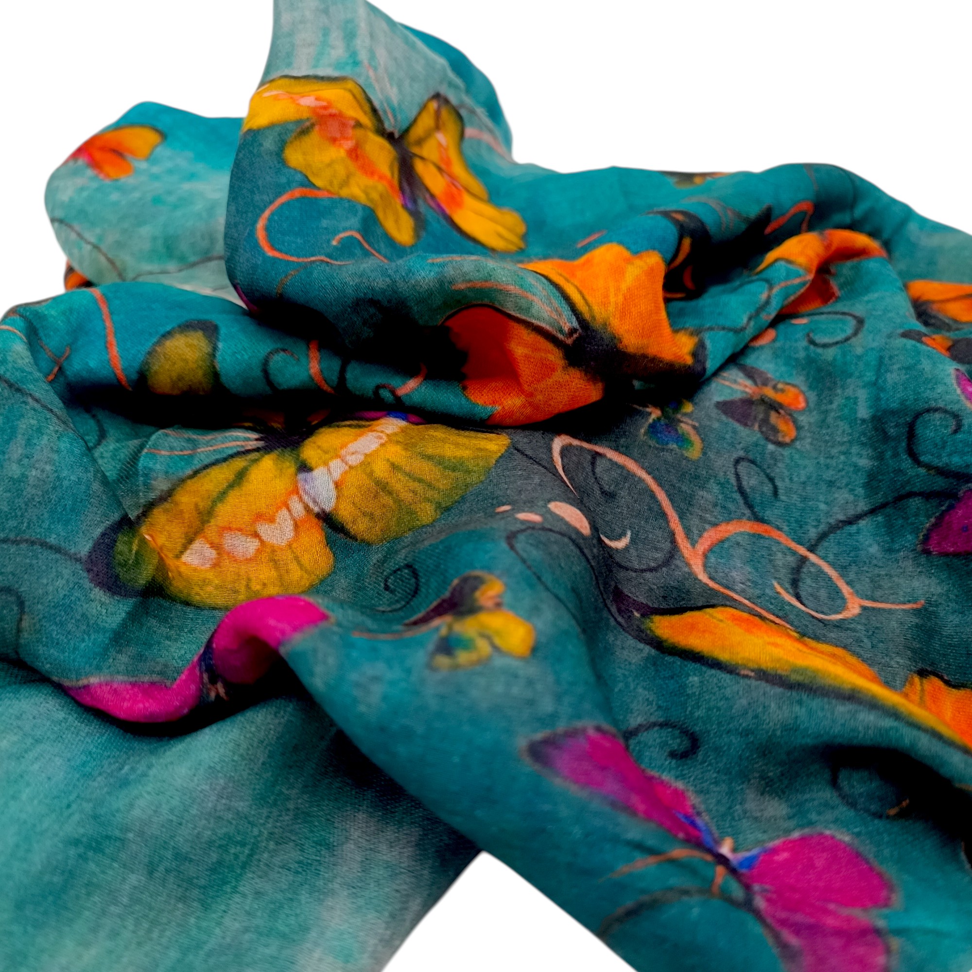 Eșarfă damă bumbac 100% – Turquoise Butterfly Garden (65x180 cm) Print Artistic, Cutie Cadou (3) Eșarfă damă bumbac 100% – Turquoise Butterfly Garden B09-3 (65x180 cm) | Print Artistic, Cutie Cadou