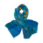 Eșarfă damă bumbac 100% – Turquoise Butterfly Garden B09-3 (65x180 cm) | Print Artistic, Cutie Cadou