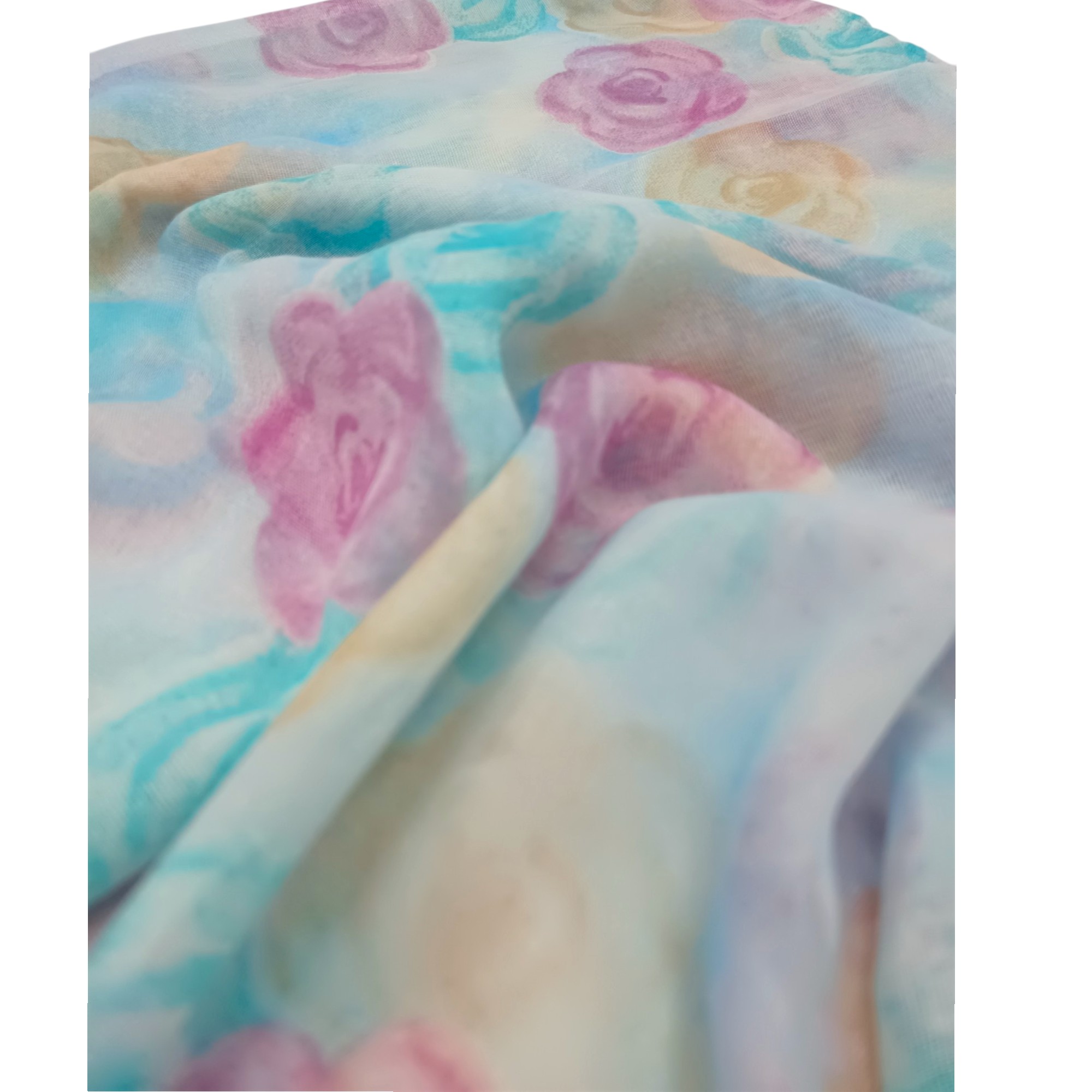 Eșarfă damă din viscoză „Aqua Blossom” LX2552-5 – 180x48 cm | Floral turcoaz pastel, Cutie Cadou inclusă
