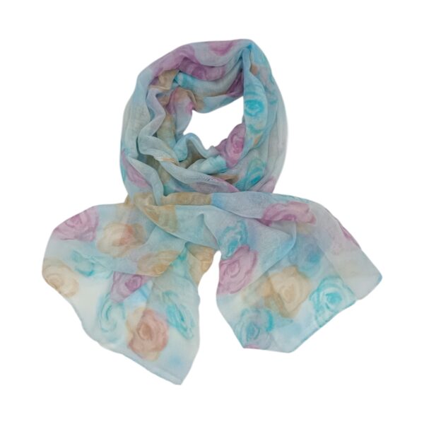 Eșarfă damă din viscoză „Aqua Blossom” LX2552-5 – 180x48 cm | Floral turcoaz pastel, Cutie Cadou inclusă