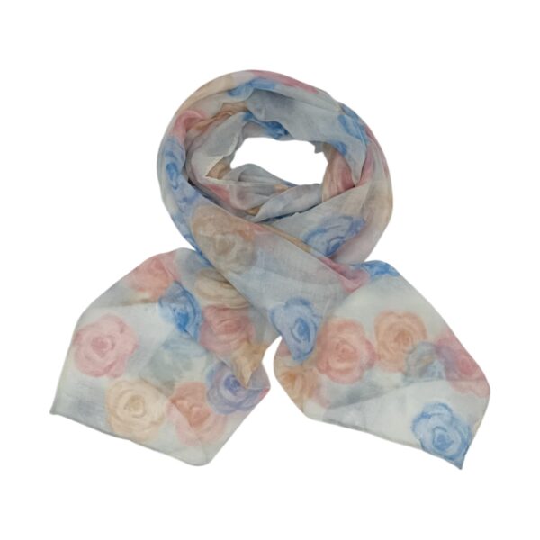 Eșarfă damă din viscoză „Blue Blossom” LX2552-3 – 180x48 cm | Floral albastru pastel, Cutie Cadou inclusă