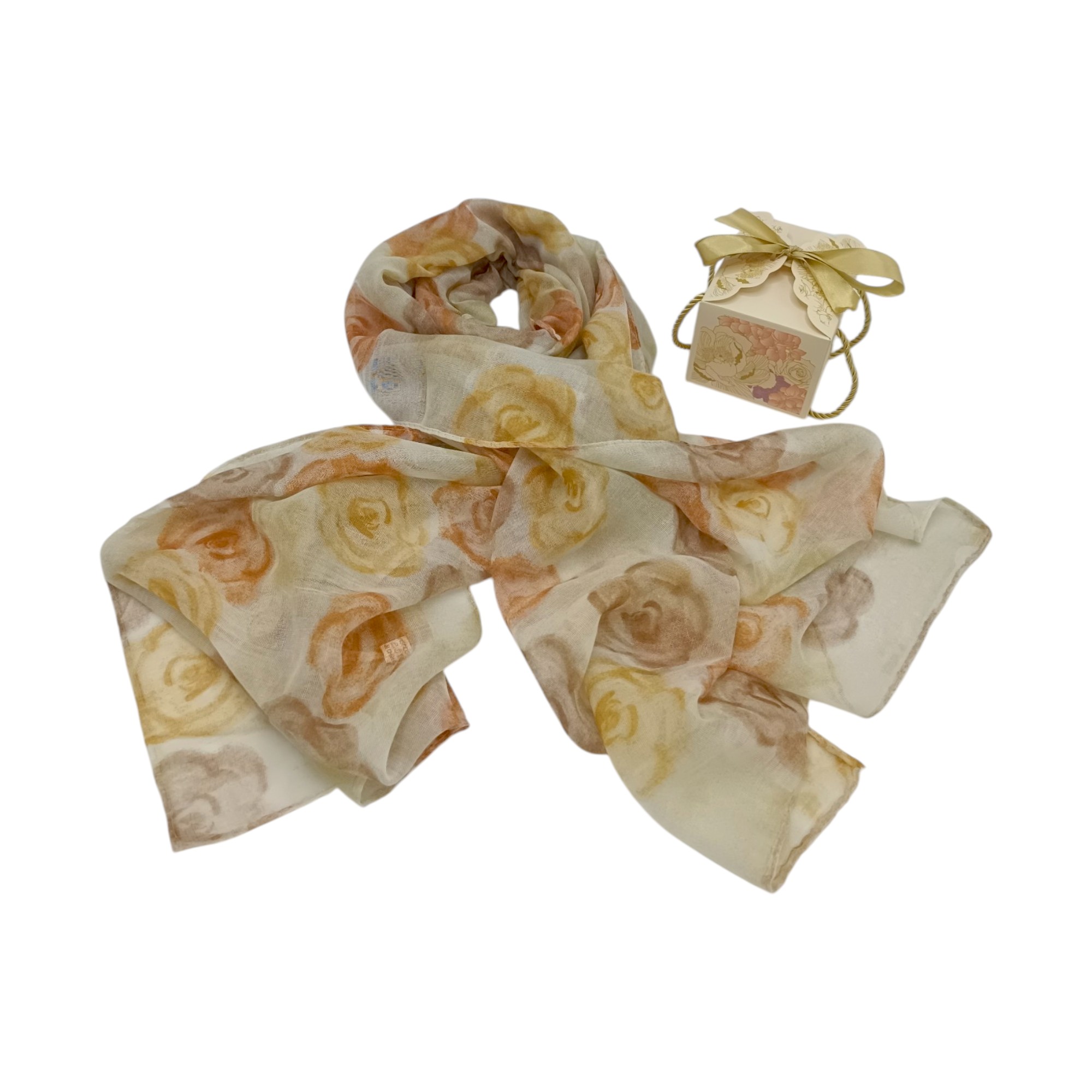 Eșarfă damă din vâscoză „Golden Bloom” LX2552-4 – 180x48 cm | Floral în tonuri calde, Cutie Cadou inclusă
