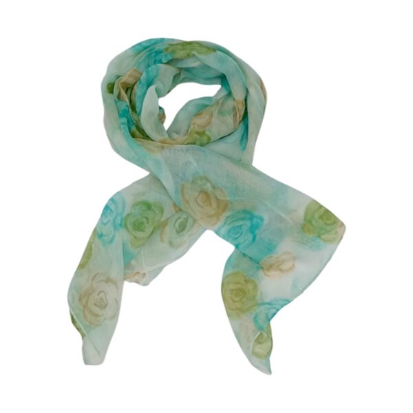 Eșarfă damă din viscoză „Mint Blossom” LX2552-2 – 180x48 cm Floral turcoaz-verde, Cutie Cadou inclusă